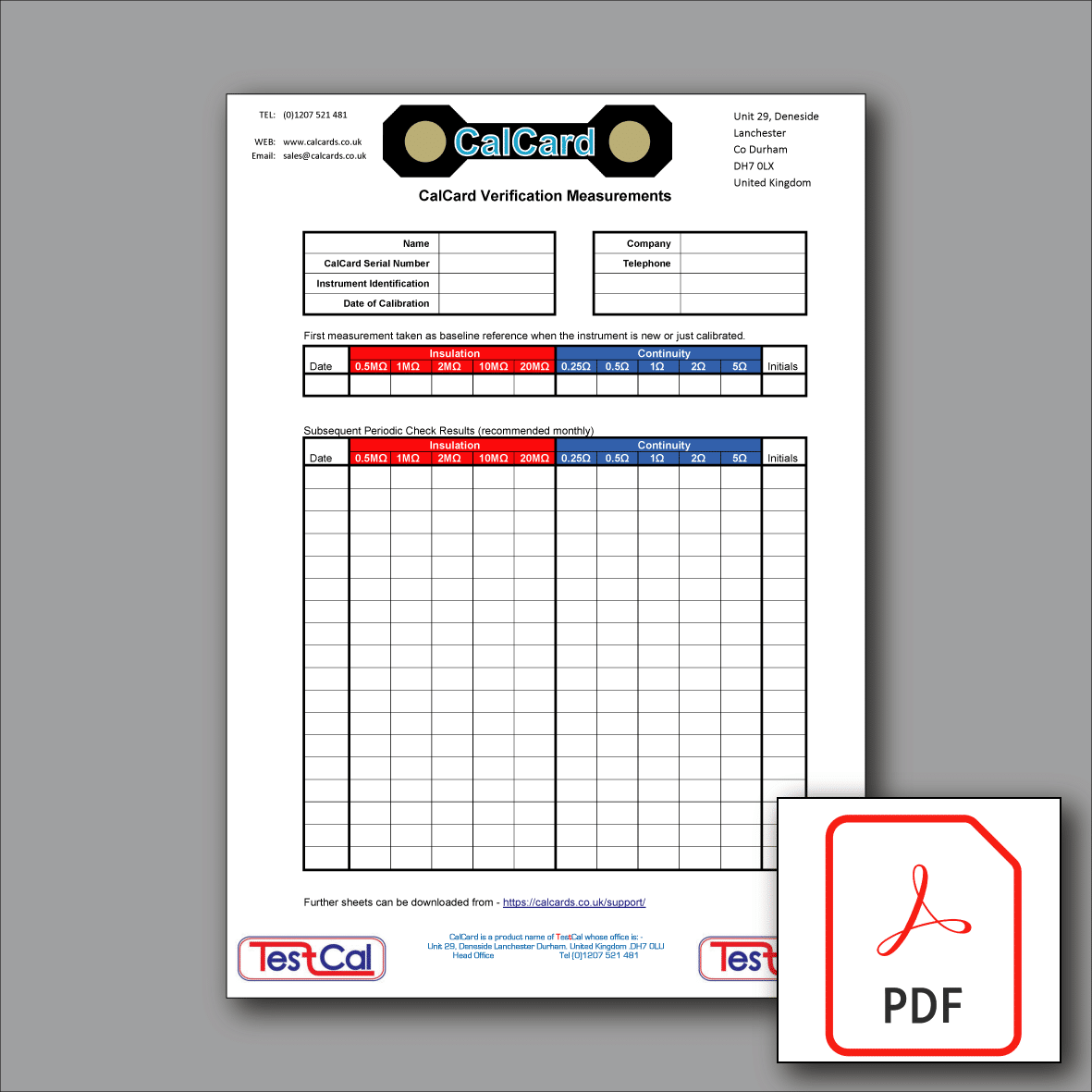 PDF CalCard resistance record sheet