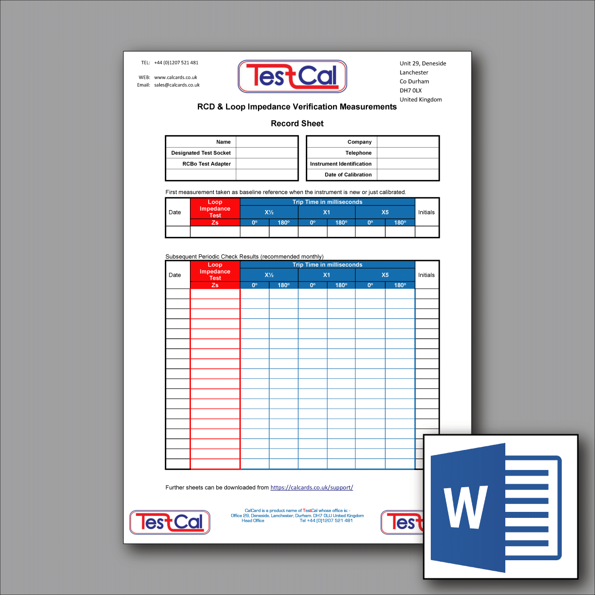 MS-Word Editable RCD Record Sheet - TestCal Electrical Solutions